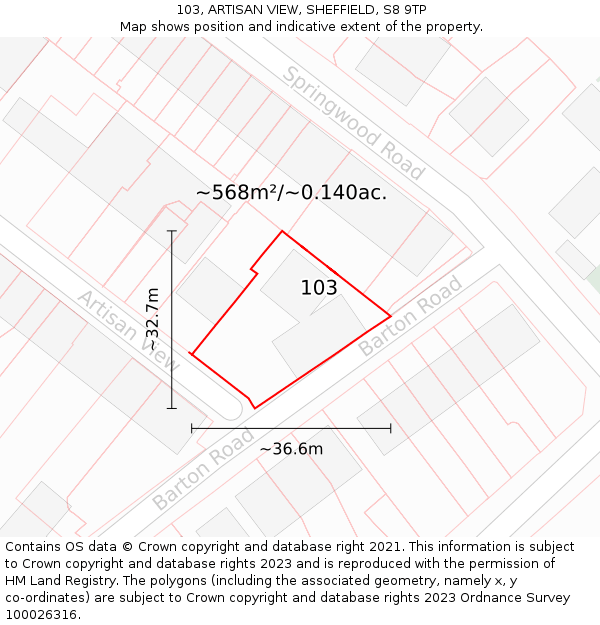 103, ARTISAN VIEW, SHEFFIELD, S8 9TP: Plot and title map