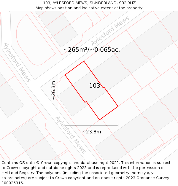 103, AYLESFORD MEWS, SUNDERLAND, SR2 9HZ: Plot and title map