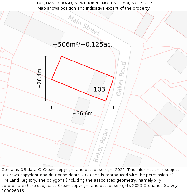 103, BAKER ROAD, NEWTHORPE, NOTTINGHAM, NG16 2DP: Plot and title map