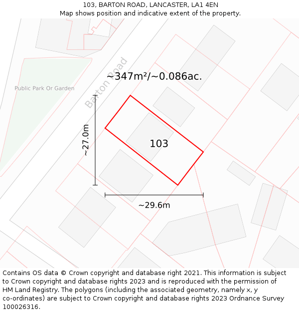 103, BARTON ROAD, LANCASTER, LA1 4EN: Plot and title map