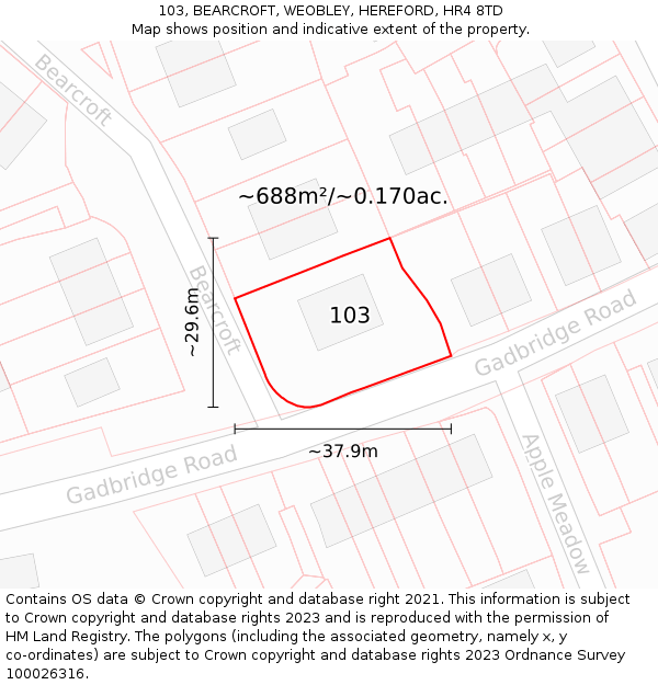 103, BEARCROFT, WEOBLEY, HEREFORD, HR4 8TD: Plot and title map