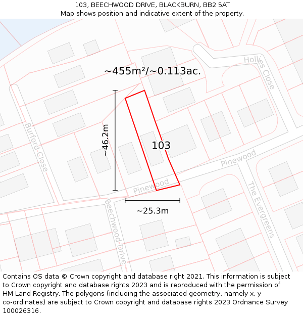 103, BEECHWOOD DRIVE, BLACKBURN, BB2 5AT: Plot and title map