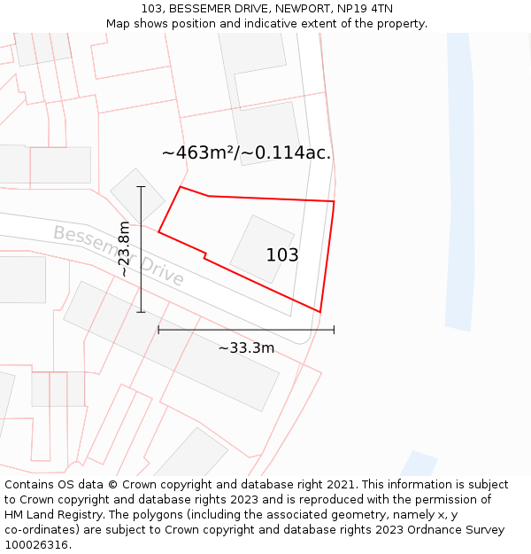103, BESSEMER DRIVE, NEWPORT, NP19 4TN: Plot and title map