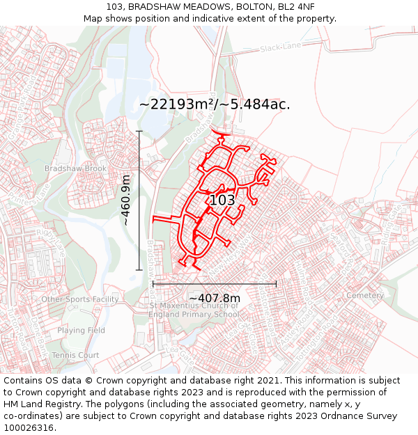 103, BRADSHAW MEADOWS, BOLTON, BL2 4NF: Plot and title map