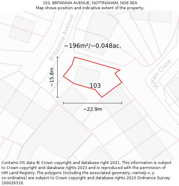 103, BRITANNIA AVENUE, NOTTINGHAM, NG6 0EA: Plot and title map