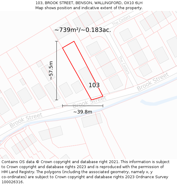103, BROOK STREET, BENSON, WALLINGFORD, OX10 6LH: Plot and title map