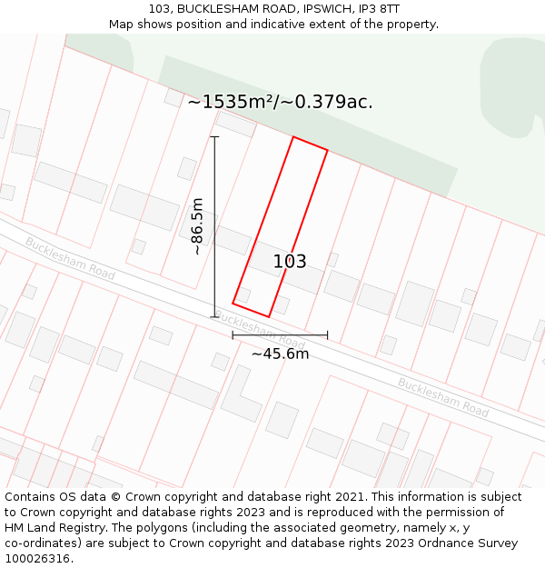103, BUCKLESHAM ROAD, IPSWICH, IP3 8TT: Plot and title map
