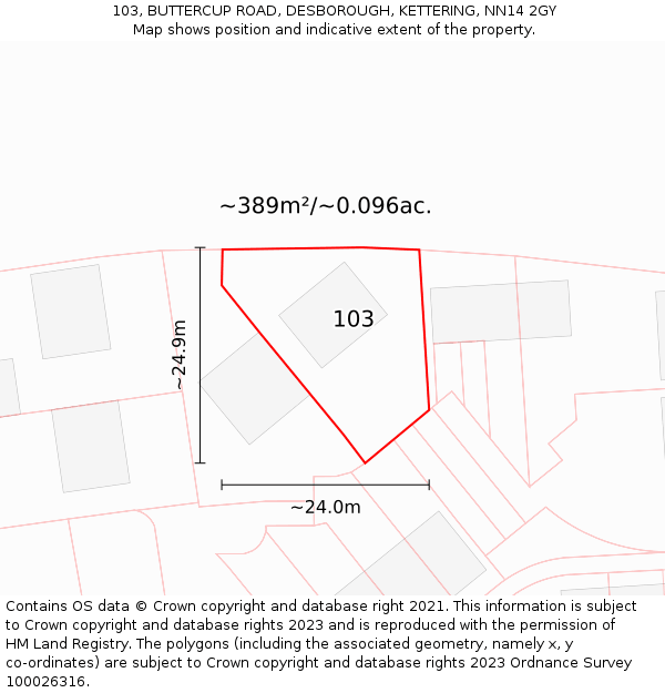 103, BUTTERCUP ROAD, DESBOROUGH, KETTERING, NN14 2GY: Plot and title map