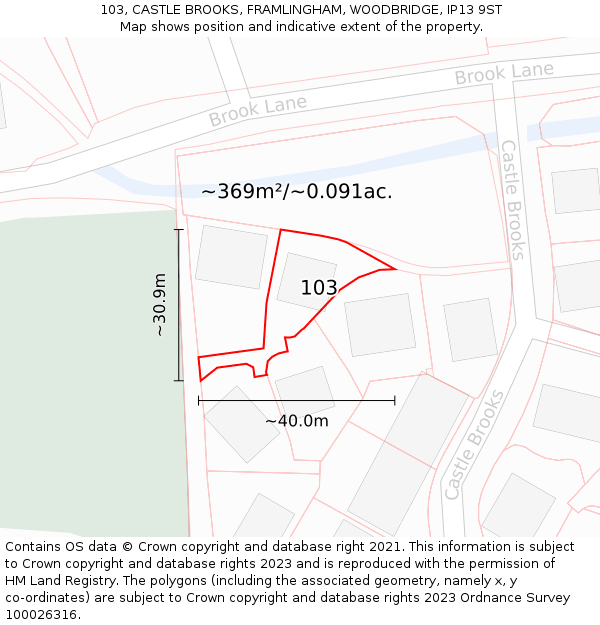 103, CASTLE BROOKS, FRAMLINGHAM, WOODBRIDGE, IP13 9ST: Plot and title map