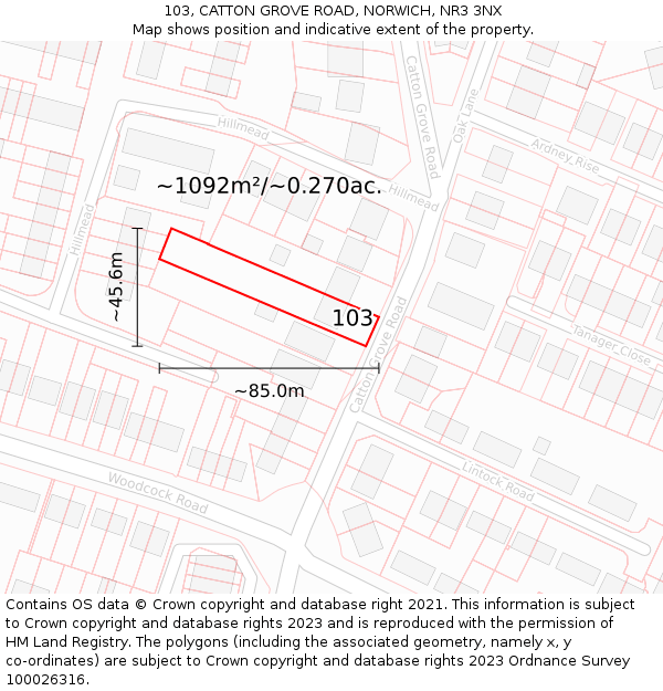 103, CATTON GROVE ROAD, NORWICH, NR3 3NX: Plot and title map