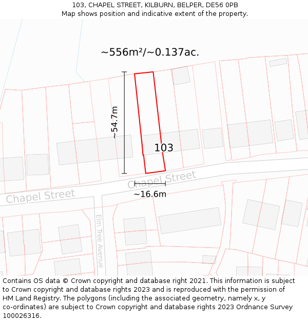 103, CHAPEL STREET, KILBURN, BELPER, DE56 0PB: Plot and title map