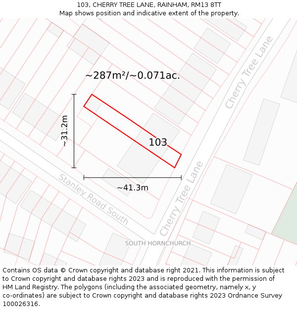103, CHERRY TREE LANE, RAINHAM, RM13 8TT: Plot and title map