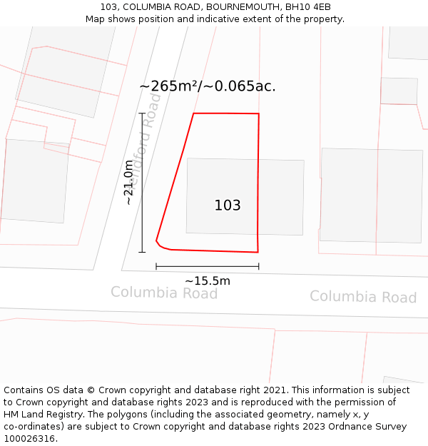 103, COLUMBIA ROAD, BOURNEMOUTH, BH10 4EB: Plot and title map