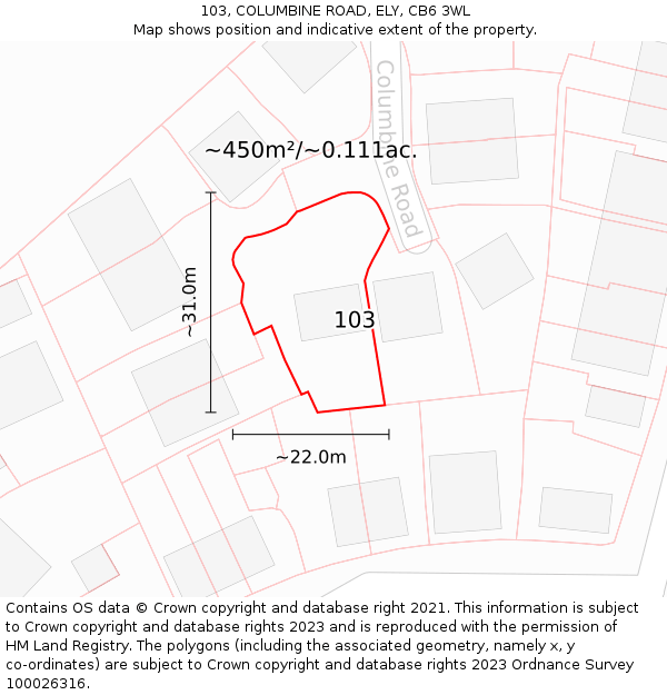 103, COLUMBINE ROAD, ELY, CB6 3WL: Plot and title map