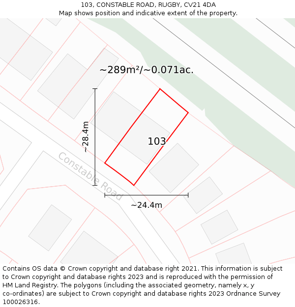 103, CONSTABLE ROAD, RUGBY, CV21 4DA: Plot and title map