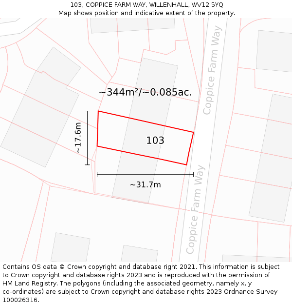 103, COPPICE FARM WAY, WILLENHALL, WV12 5YQ: Plot and title map
