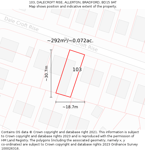 103, DALECROFT RISE, ALLERTON, BRADFORD, BD15 9AT: Plot and title map