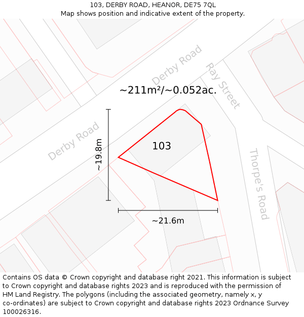 103, DERBY ROAD, HEANOR, DE75 7QL: Plot and title map