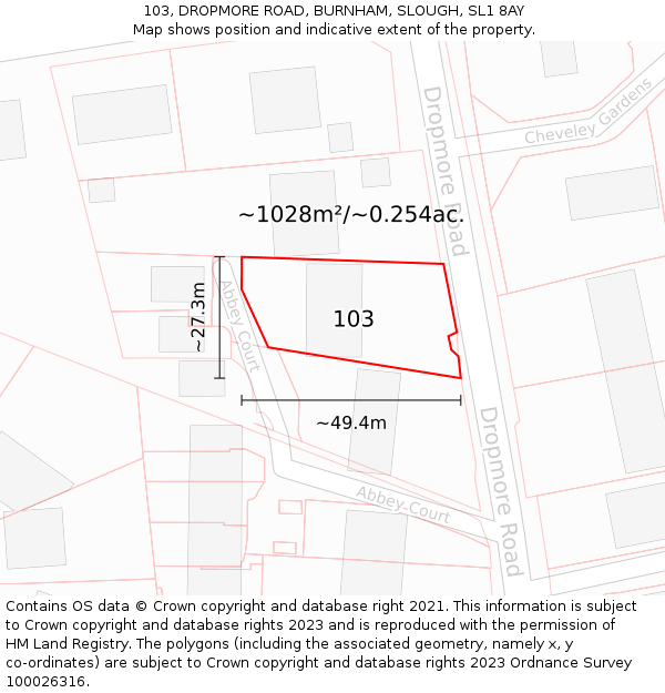 103, DROPMORE ROAD, BURNHAM, SLOUGH, SL1 8AY: Plot and title map