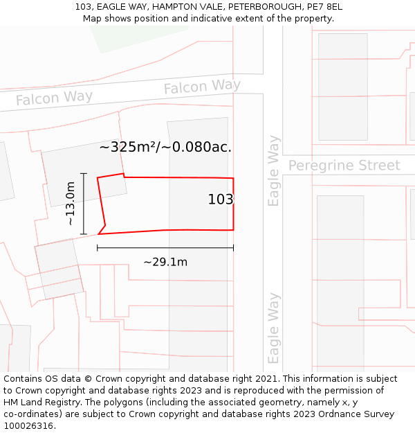 103, EAGLE WAY, HAMPTON VALE, PETERBOROUGH, PE7 8EL: Plot and title map