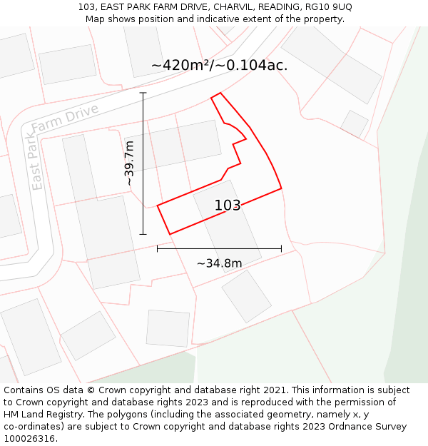 103, EAST PARK FARM DRIVE, CHARVIL, READING, RG10 9UQ: Plot and title map