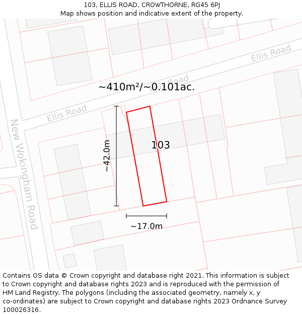 103, ELLIS ROAD, CROWTHORNE, RG45 6PJ: Plot and title map