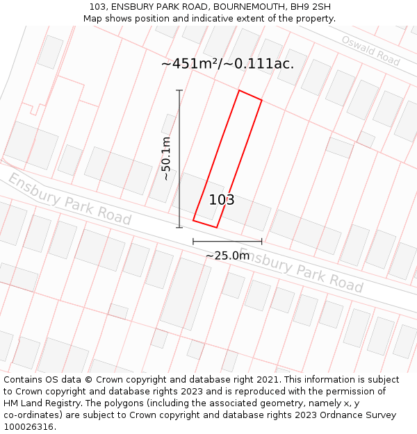 103, ENSBURY PARK ROAD, BOURNEMOUTH, BH9 2SH: Plot and title map