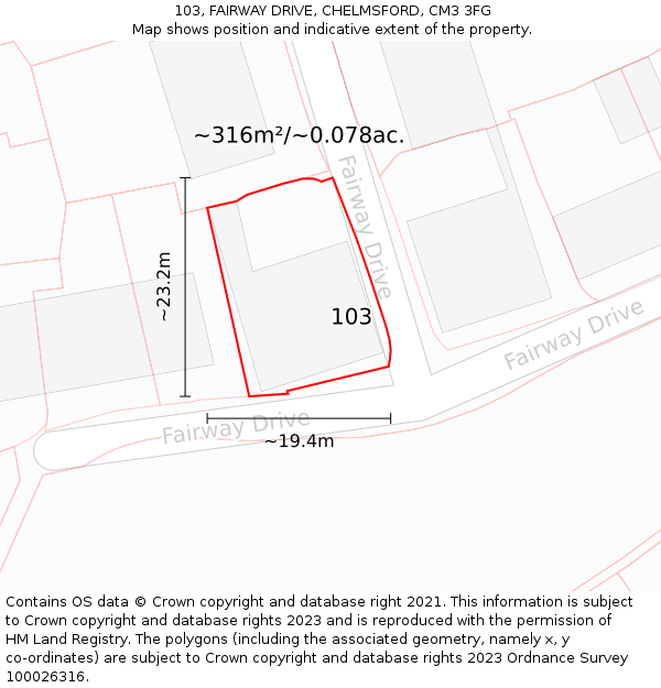 103, FAIRWAY DRIVE, CHELMSFORD, CM3 3FG: Plot and title map