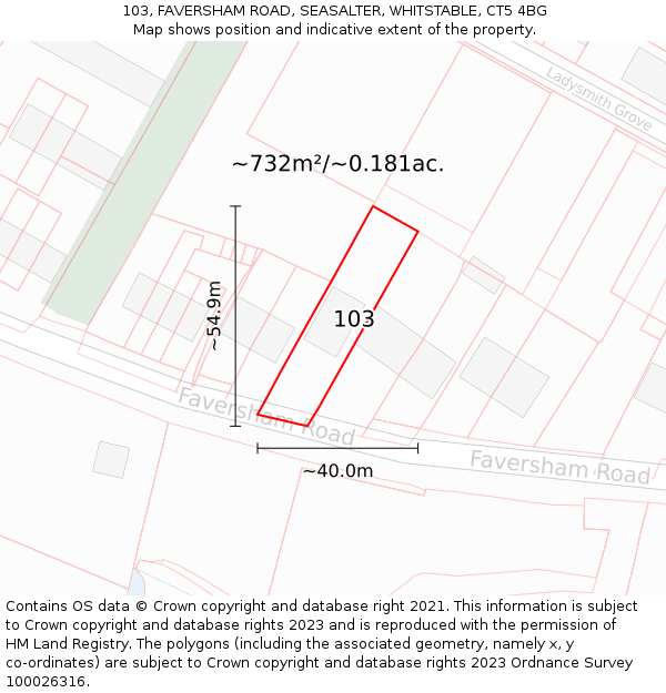 103, FAVERSHAM ROAD, SEASALTER, WHITSTABLE, CT5 4BG: Plot and title map