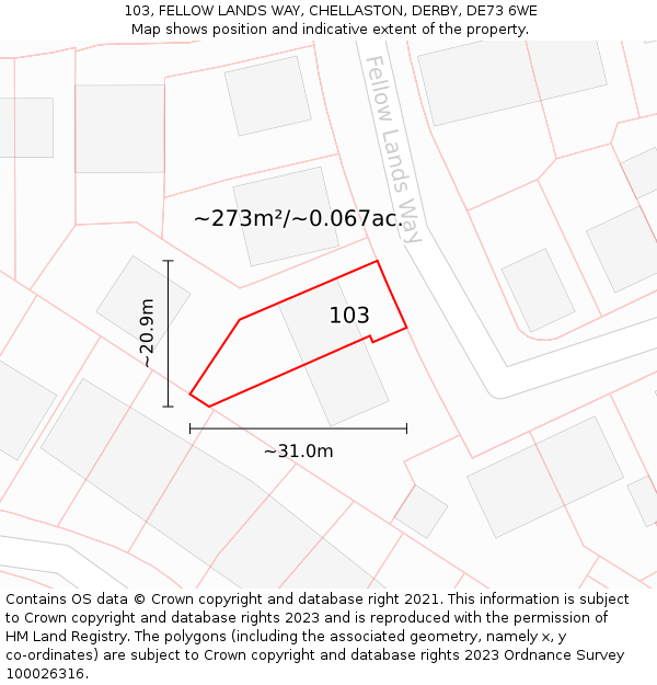 103, FELLOW LANDS WAY, CHELLASTON, DERBY, DE73 6WE: Plot and title map