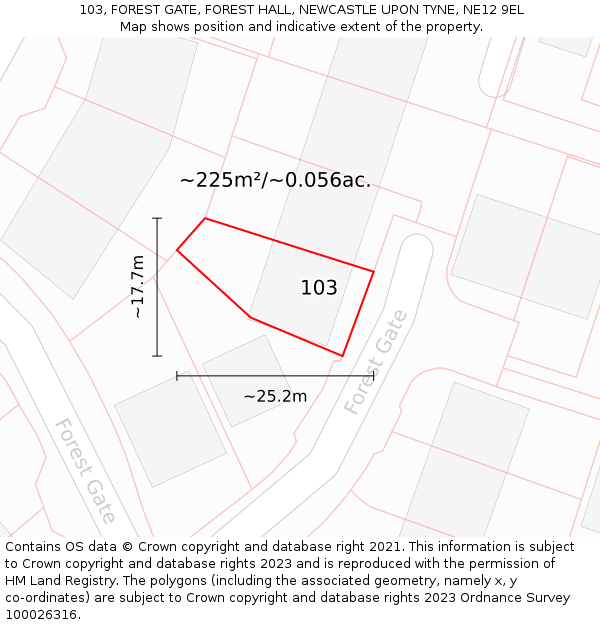 103, FOREST GATE, FOREST HALL, NEWCASTLE UPON TYNE, NE12 9EL: Plot and title map