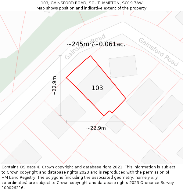 103, GAINSFORD ROAD, SOUTHAMPTON, SO19 7AW: Plot and title map