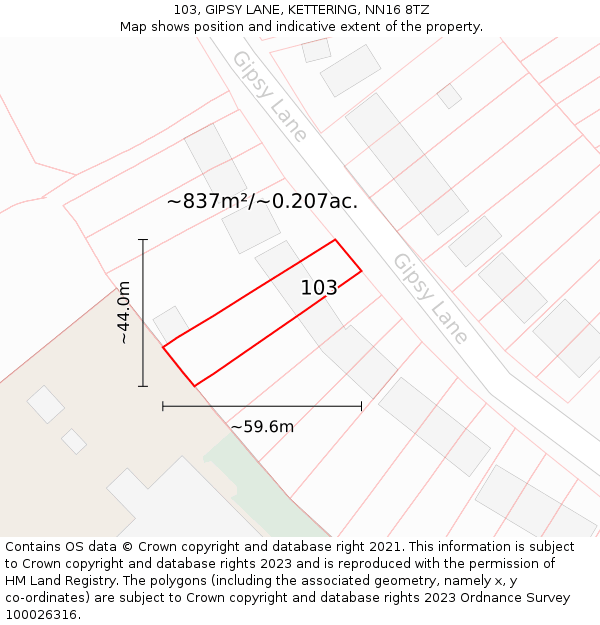 103, GIPSY LANE, KETTERING, NN16 8TZ: Plot and title map