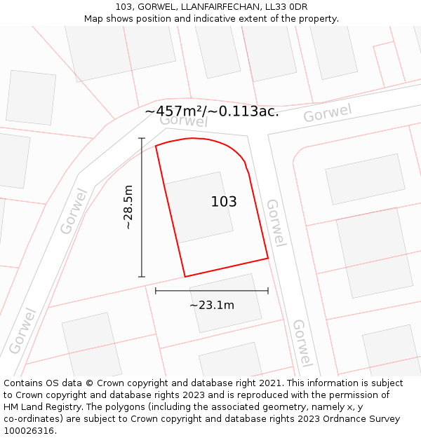 103, GORWEL, LLANFAIRFECHAN, LL33 0DR: Plot and title map