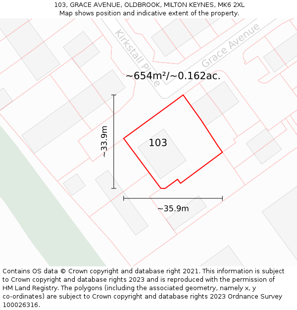 103, GRACE AVENUE, OLDBROOK, MILTON KEYNES, MK6 2XL: Plot and title map