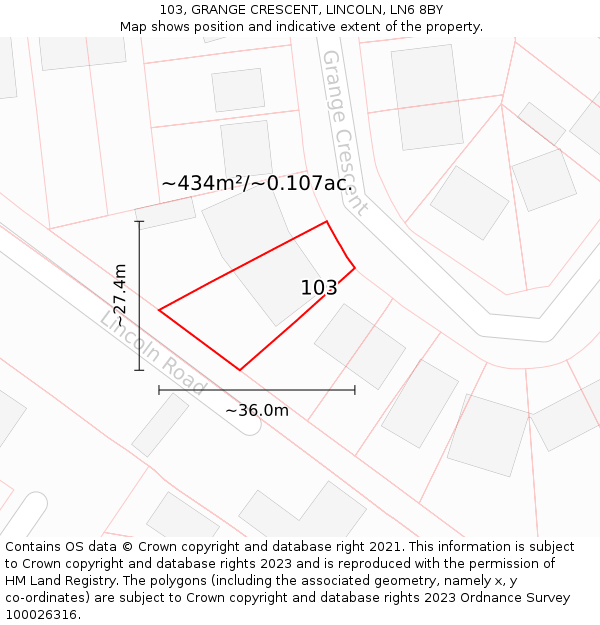 103, GRANGE CRESCENT, LINCOLN, LN6 8BY: Plot and title map