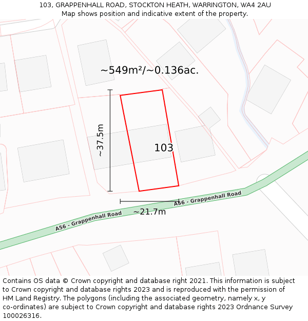103, GRAPPENHALL ROAD, STOCKTON HEATH, WARRINGTON, WA4 2AU: Plot and title map