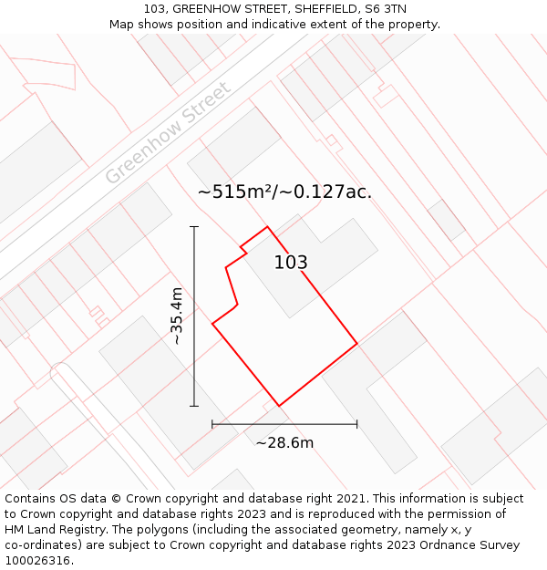 103, GREENHOW STREET, SHEFFIELD, S6 3TN: Plot and title map