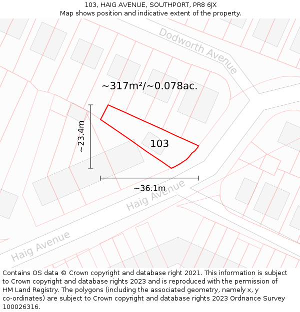 103, HAIG AVENUE, SOUTHPORT, PR8 6JX: Plot and title map