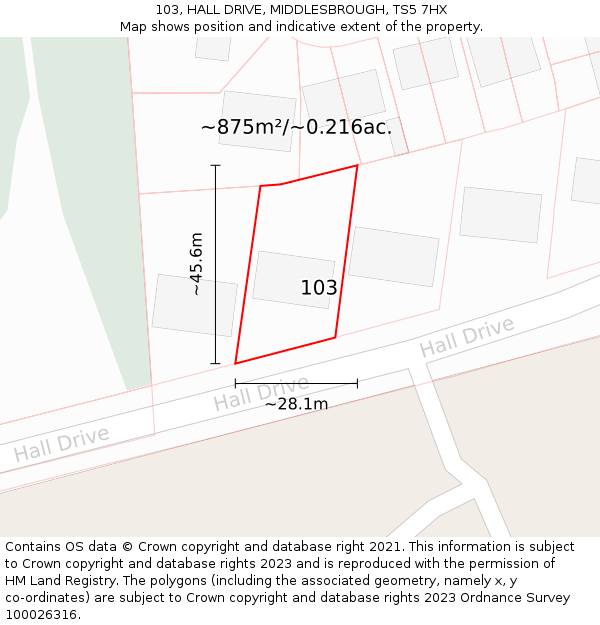 103, HALL DRIVE, MIDDLESBROUGH, TS5 7HX: Plot and title map