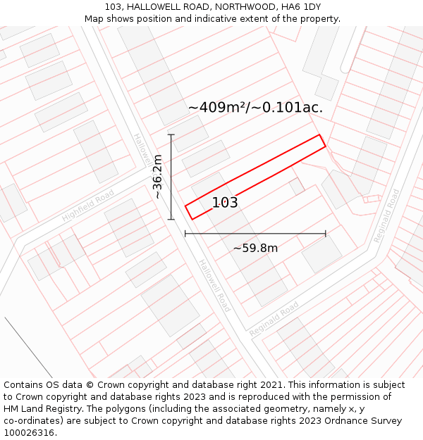 103, HALLOWELL ROAD, NORTHWOOD, HA6 1DY: Plot and title map