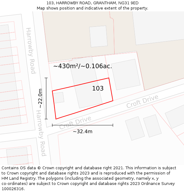 103, HARROWBY ROAD, GRANTHAM, NG31 9ED: Plot and title map