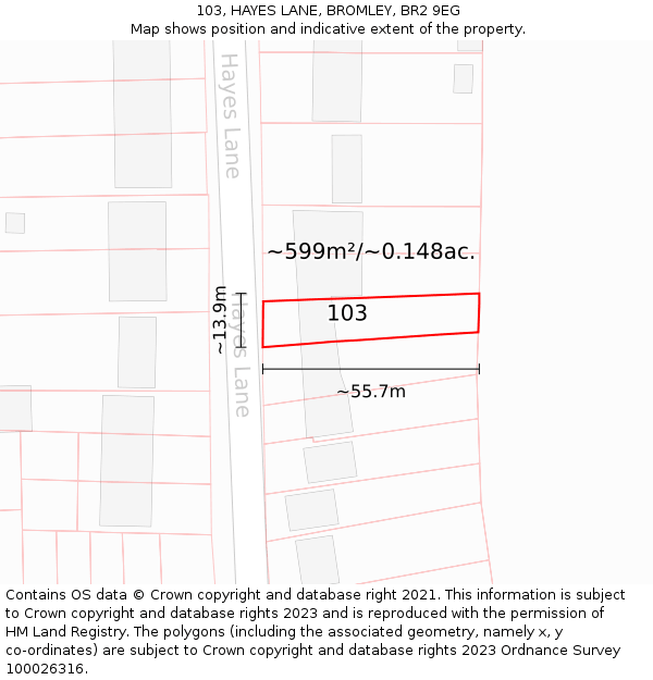 103, HAYES LANE, BROMLEY, BR2 9EG: Plot and title map