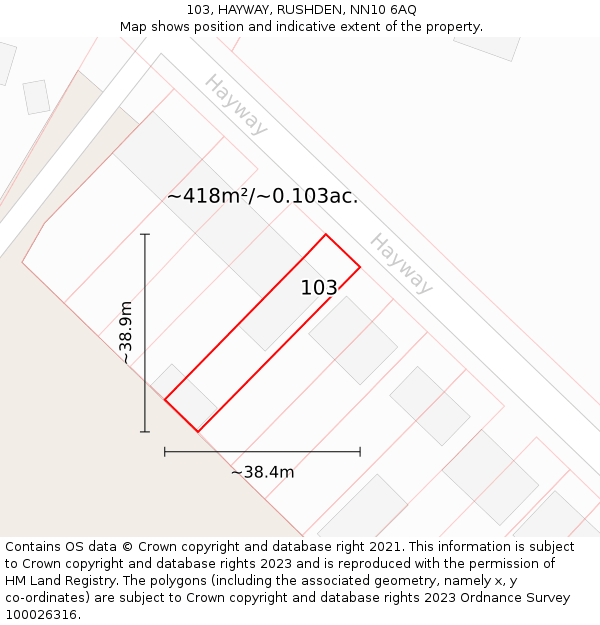 103, HAYWAY, RUSHDEN, NN10 6AQ: Plot and title map