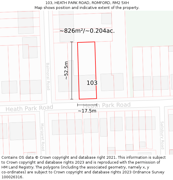 103, HEATH PARK ROAD, ROMFORD, RM2 5XH: Plot and title map