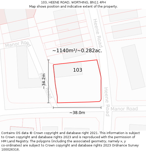 103, HEENE ROAD, WORTHING, BN11 4PH: Plot and title map
