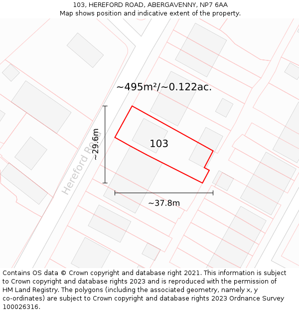 103, HEREFORD ROAD, ABERGAVENNY, NP7 6AA: Plot and title map