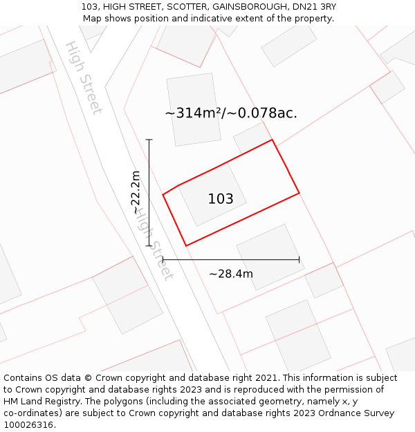 103, HIGH STREET, SCOTTER, GAINSBOROUGH, DN21 3RY: Plot and title map