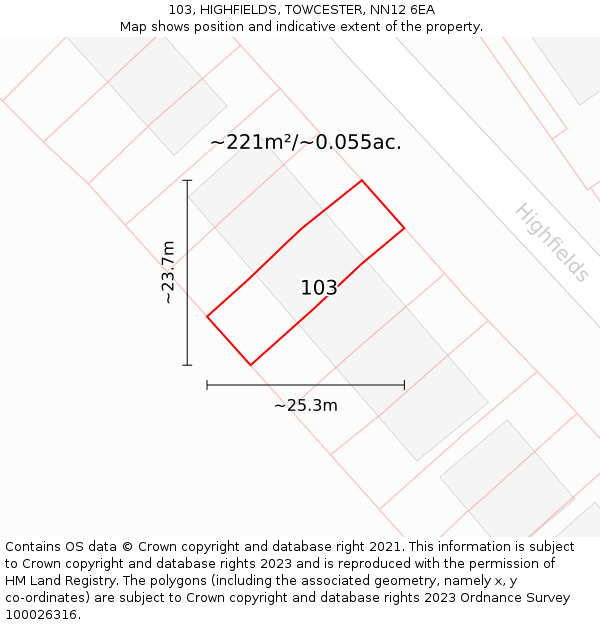 103, HIGHFIELDS, TOWCESTER, NN12 6EA: Plot and title map