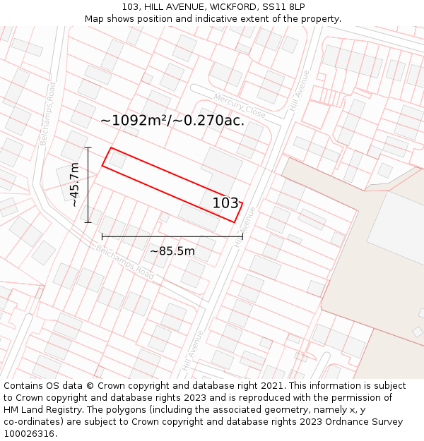 103, HILL AVENUE, WICKFORD, SS11 8LP: Plot and title map